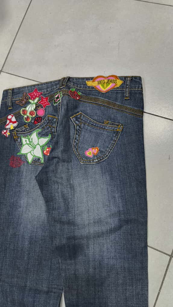 Denim Jeans Washed Embroidered Straight Fit  (S)