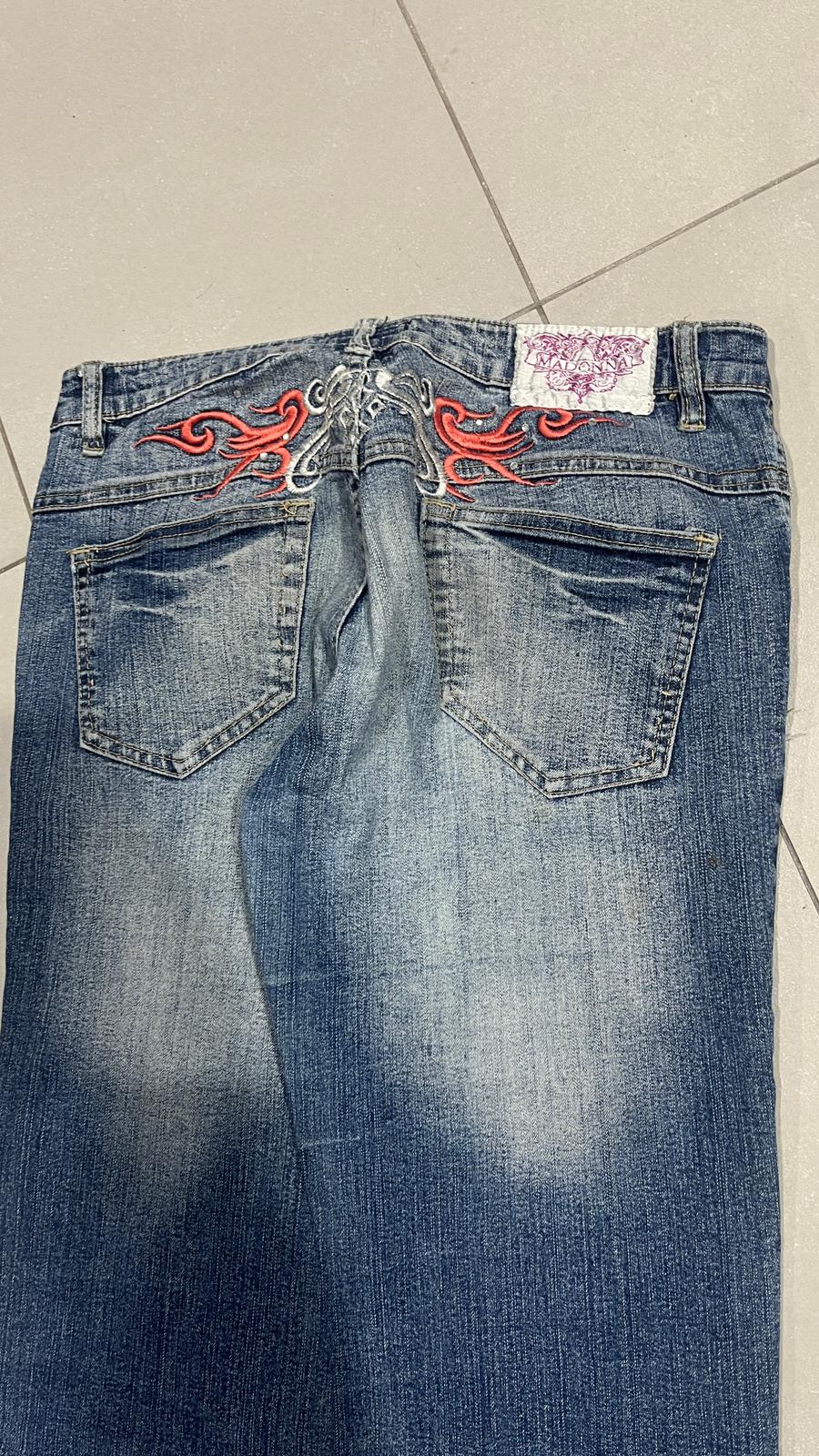 Denim Jeans Embroidered Washed Vintage Y2K 90s 00s American Style Hip-Hop (S)