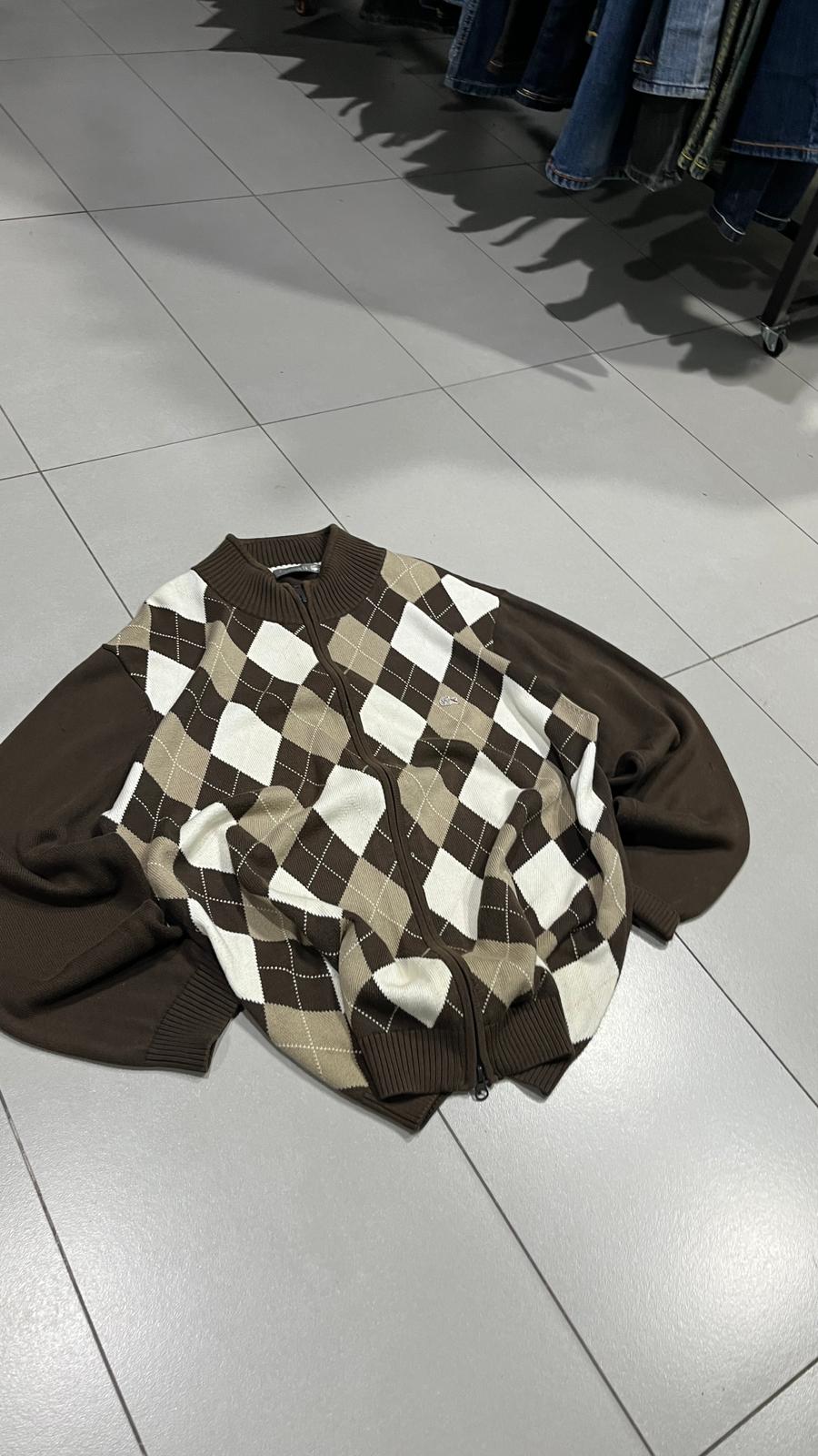 Maglioncino Zip Lacoste a Scacchi Vintage Y2K 90s 00s American Style Hip-Hop (XXL)