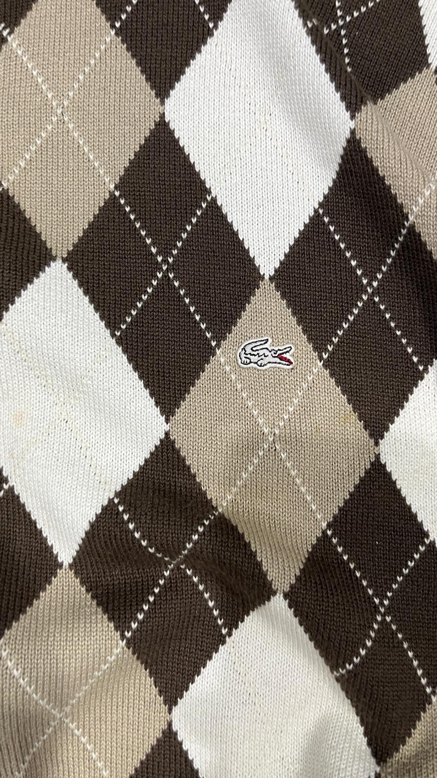 Maglioncino Zip Lacoste a Scacchi Vintage Y2K 90s 00s American Style Hip-Hop (XXL)