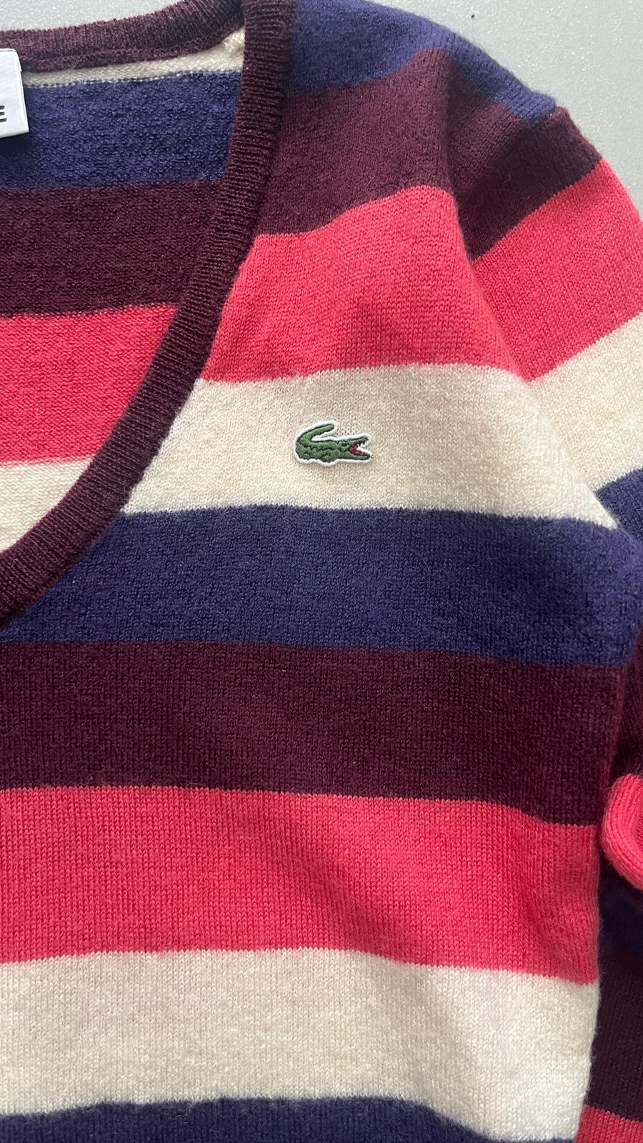 Maglioncino a righe scollo a V Lacoste Vintage Y2K 90s 00s American Style Hip-Hop (XS)