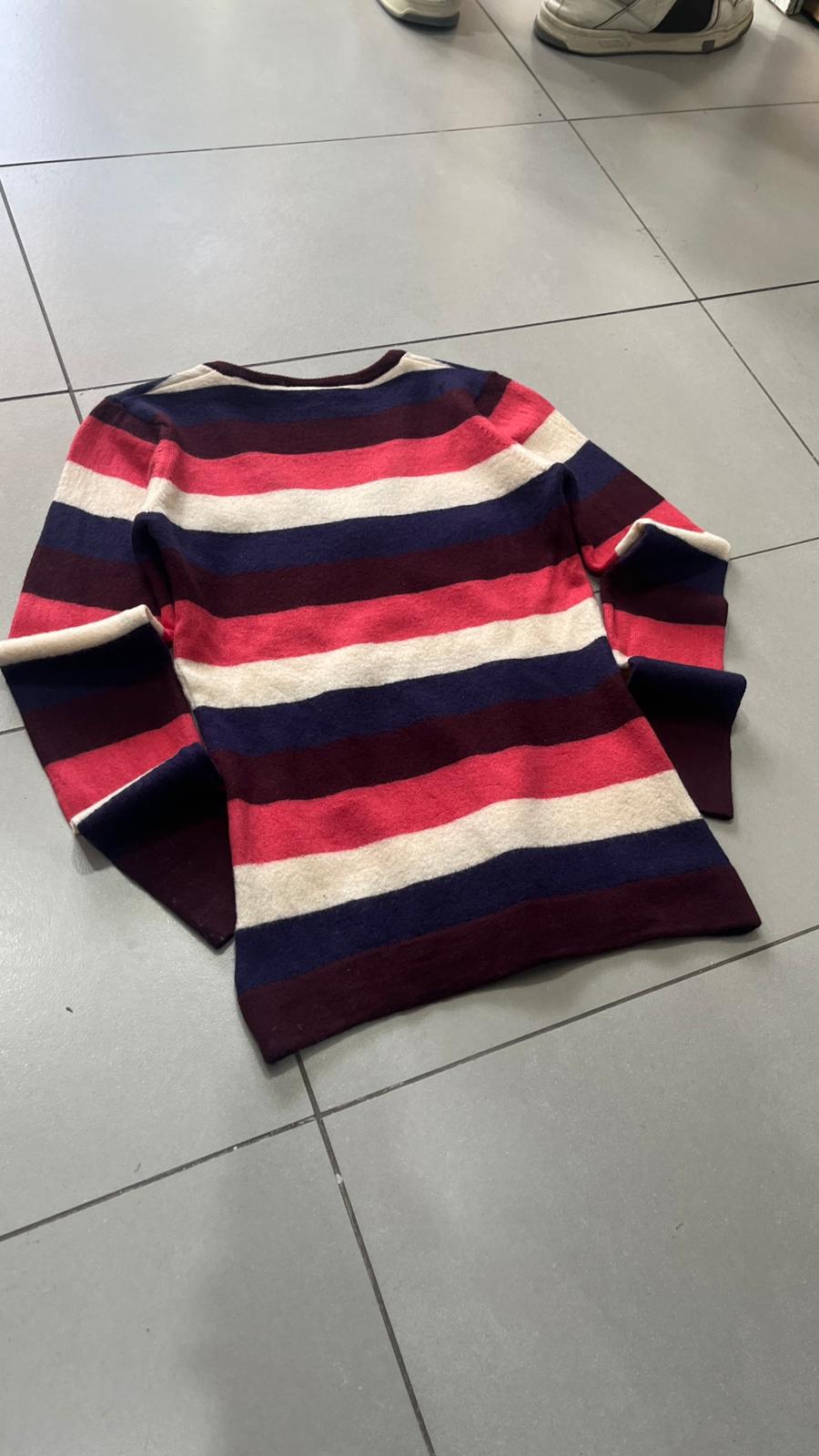 Maglioncino a righe scollo a V Lacoste Vintage Y2K 90s 00s American Style Hip-Hop (XS)