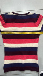 Maglioncino a righe scollo a V Lacoste Vintage Y2K 90s 00s American Style Hip-Hop (XS)