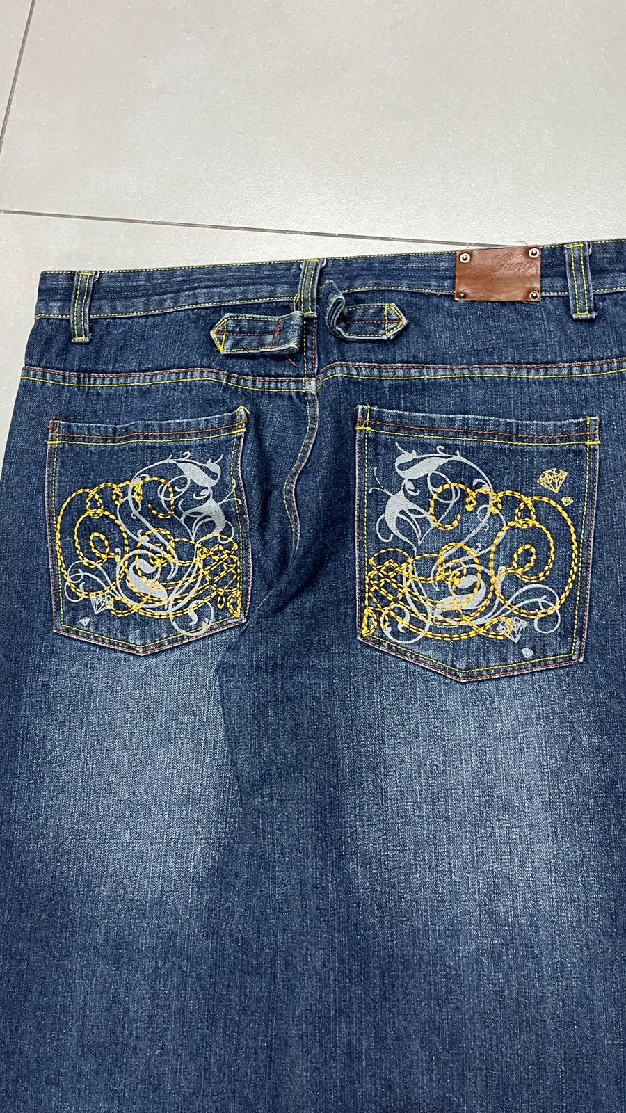 Denim Embroidered Jeans Baggy Fit  (XXL)