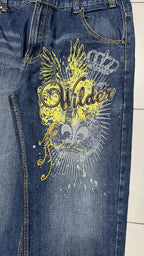 Denim Embroidered Jeans Baggy Fit  (XXL)
