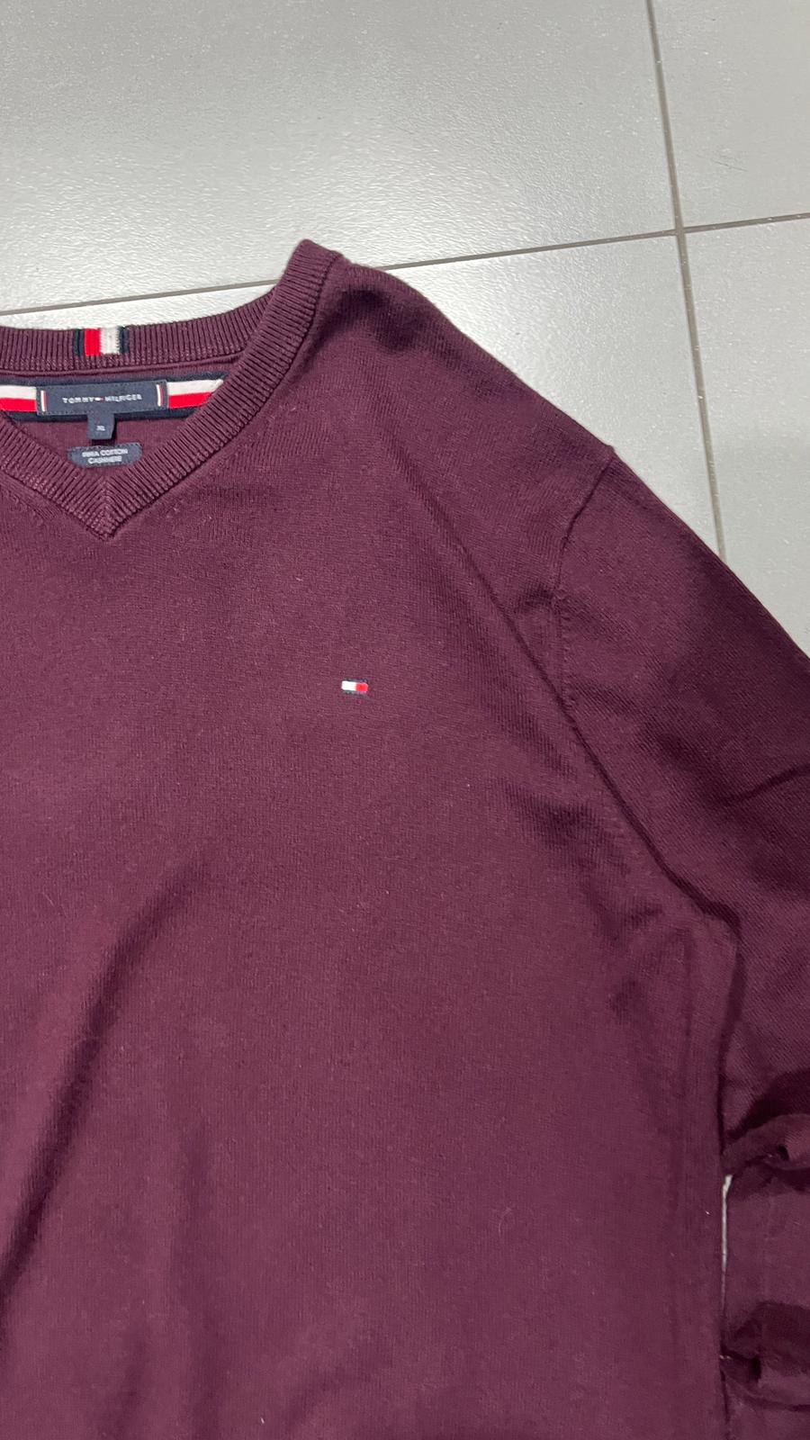 Sweater Tommy Hilfiger - Maglione Rosso Vintage Y2K 90s 00s American Style Hip-Hop (XL)