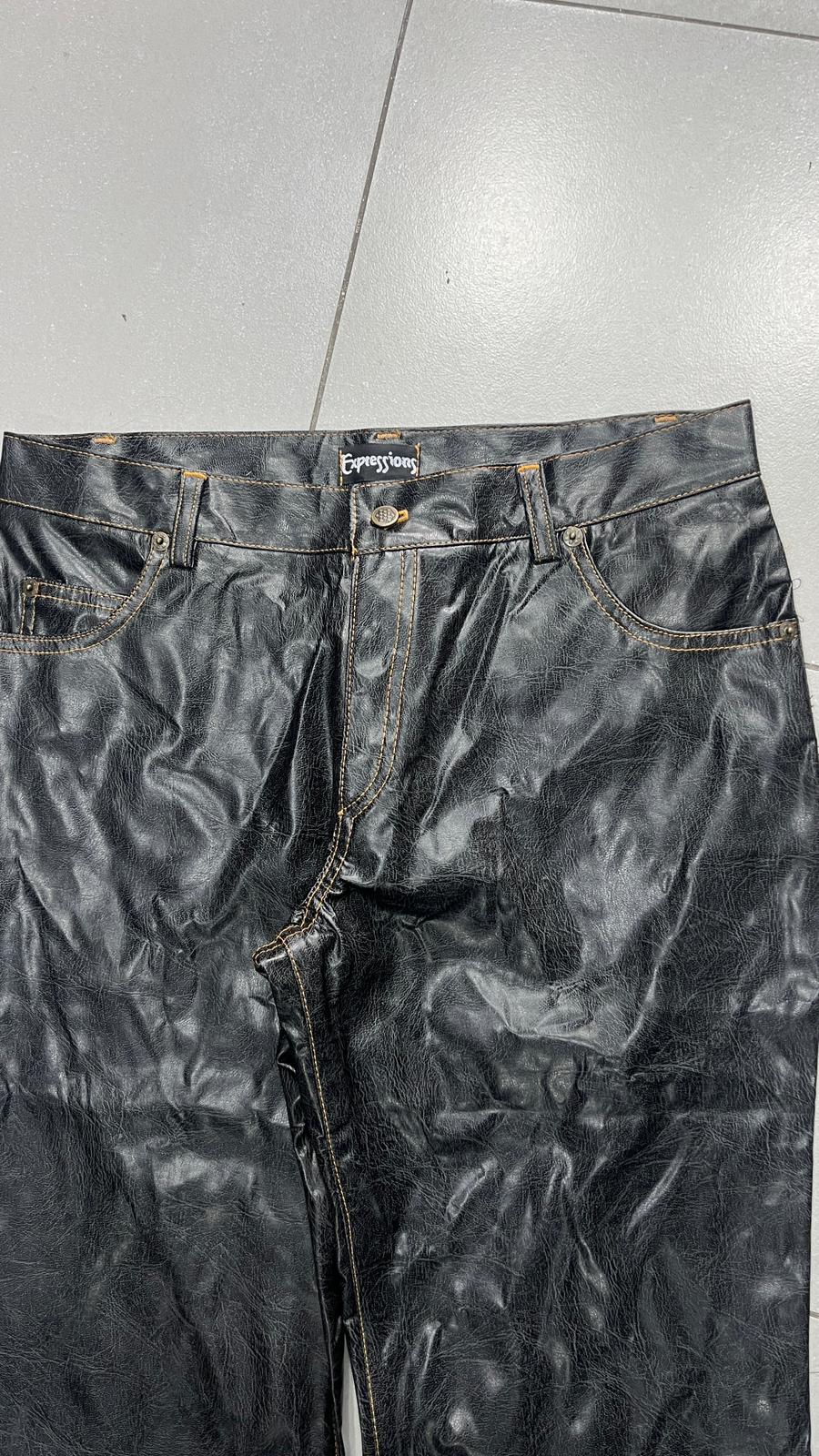 Denim Leather Jeans Bootcut Baggy Fit Vintage Y2K 90s 00s American Style Hip-Hop (S)