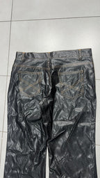 Denim Leather Jeans Bootcut Baggy Fit  (S)