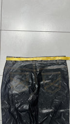 Denim Leather Jeans Bootcut Baggy Fit  (S)