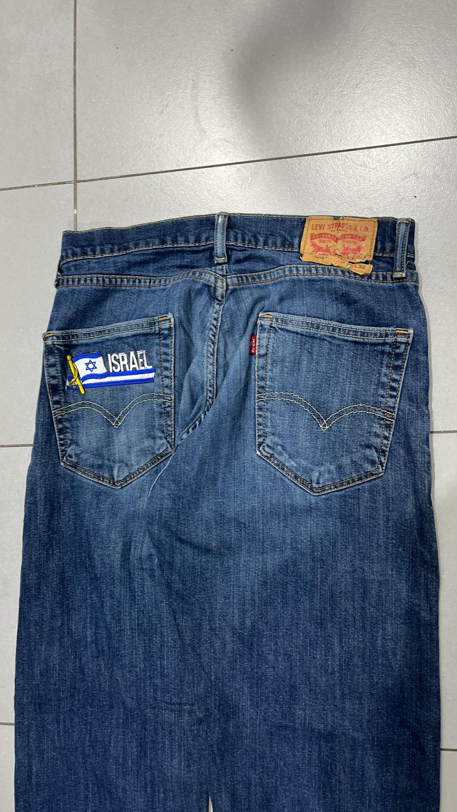 Denim Levis 505 Baggy Fit Custom "Israel" Vintage Y2K 90s 00s American Style Hip-Hop (M)