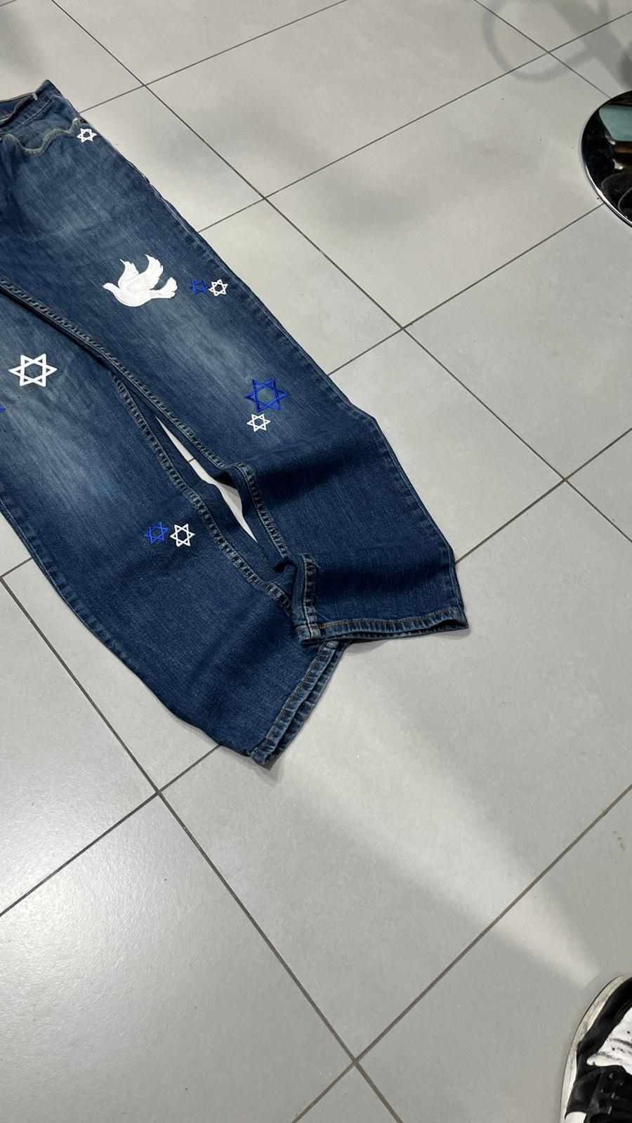 Denim Levis 505 Baggy Fit Custom "Israel" Vintage Y2K 90s 00s American Style Hip-Hop (M)
