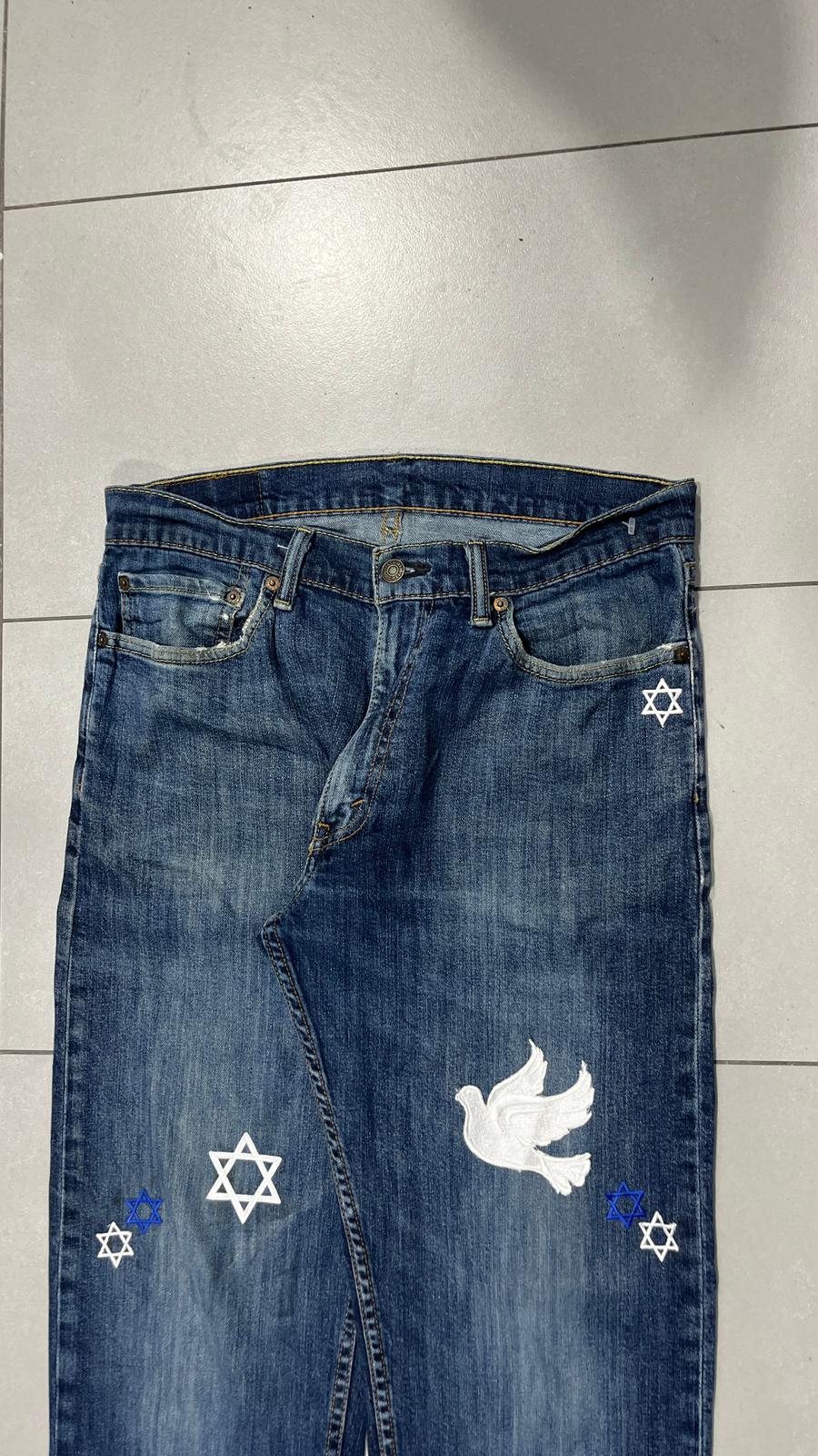 Denim Levis 505 Baggy Fit Custom "Israel" Vintage Y2K 90s 00s American Style Hip-Hop (M)