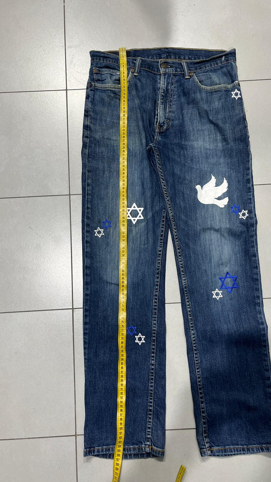 Denim Levis 505 Baggy Fit Custom "Israel" Vintage Y2K 90s 00s American Style Hip-Hop (M)