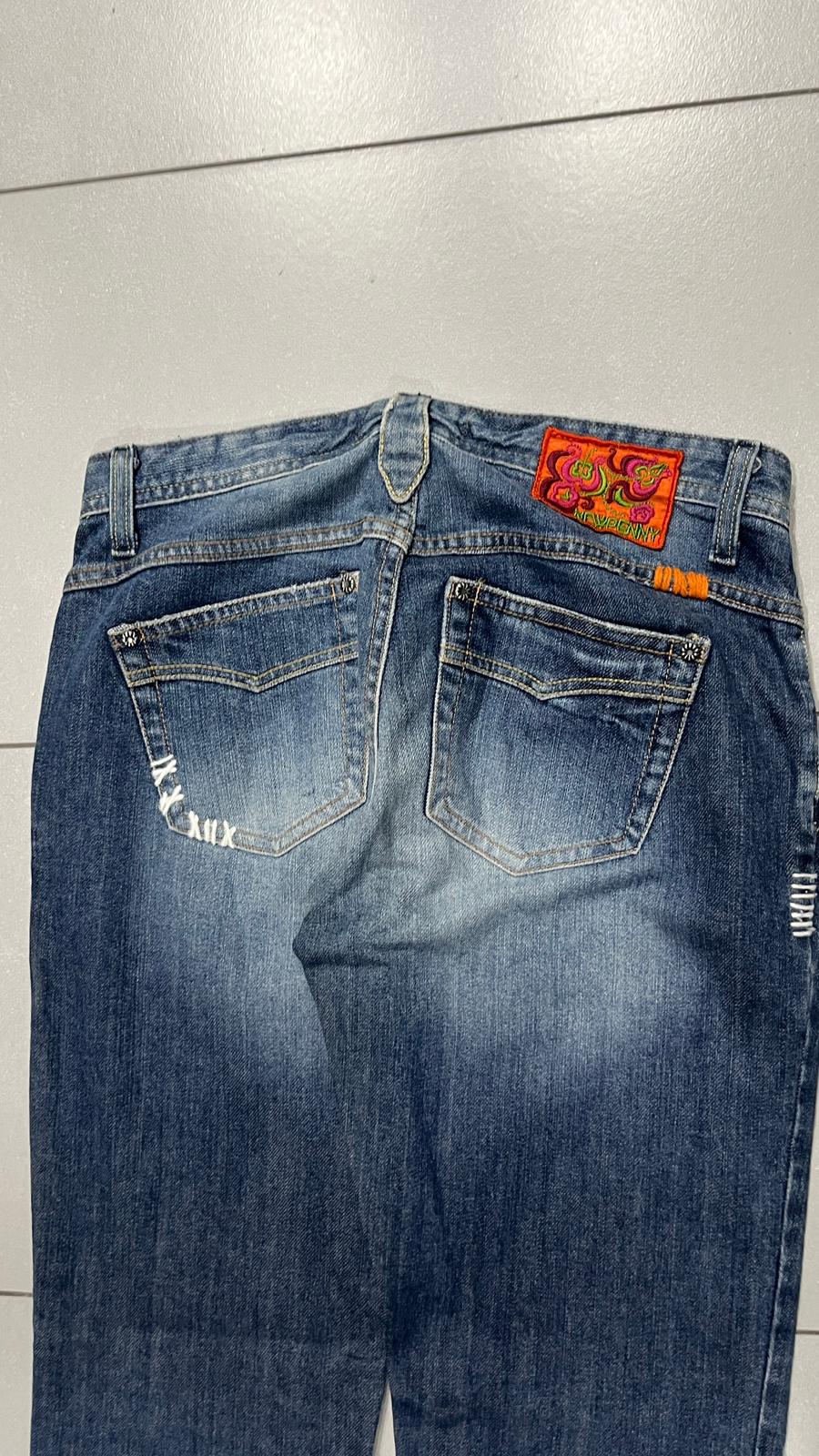 Denim Jeans Embroidered Straight Fit Vintage Y2K 90s 00s American Style Hip-Hop (M)