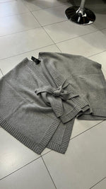 Poncho Ralph Lauren in maglia grigio con cintura Vintage Y2K 90s 00s American Style Hip-Hop (S)