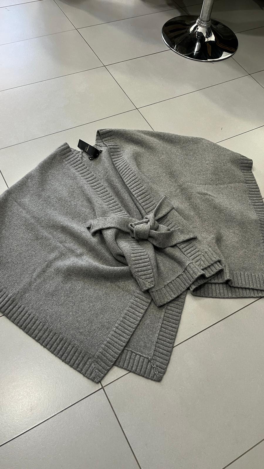 Poncho Ralph Lauren in maglia grigio con cintura Vintage Y2K 90s 00s American Style Hip-Hop (S)