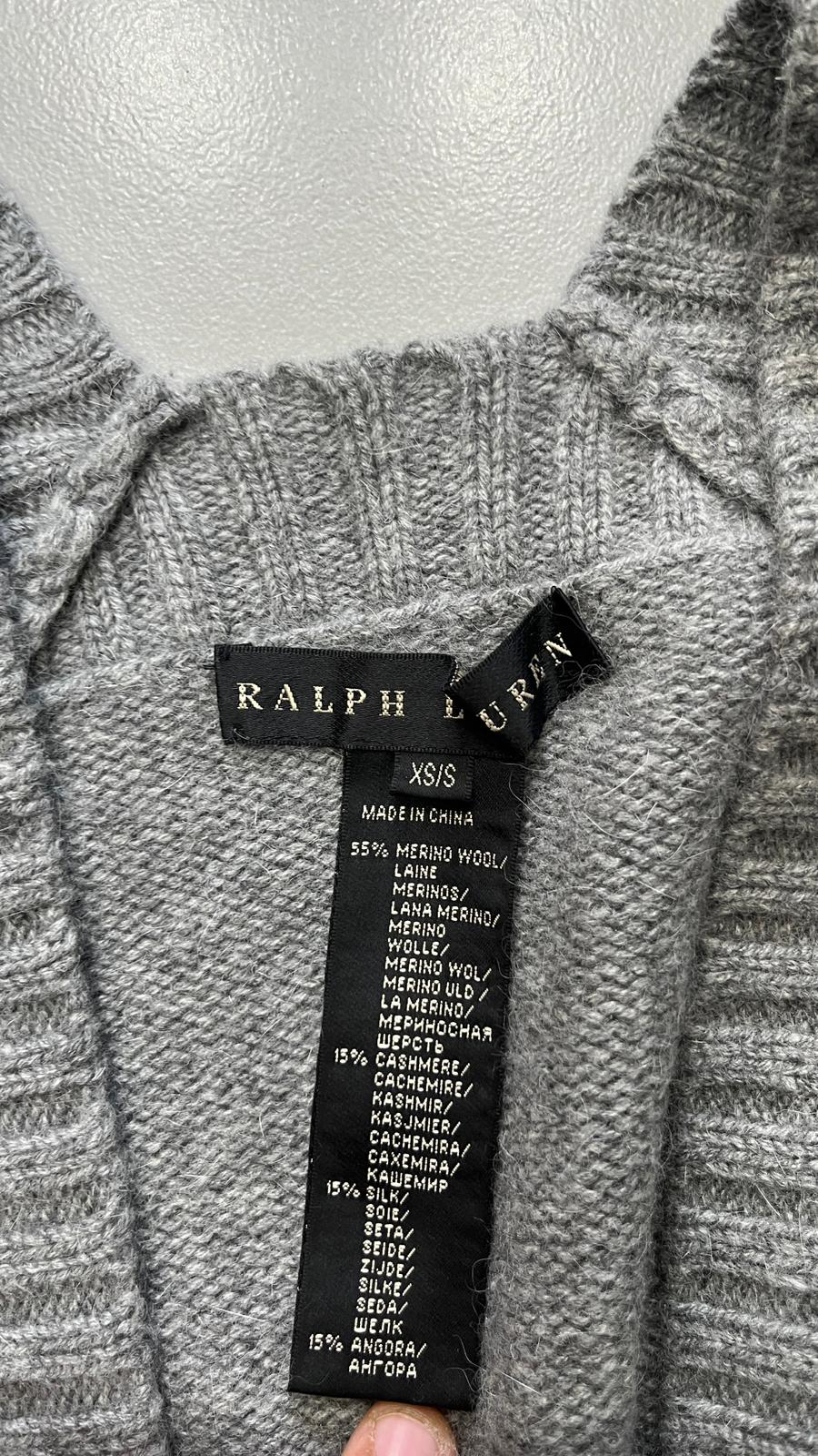 Poncho Ralph Lauren in maglia grigio con cintura Vintage Y2K 90s 00s American Style Hip-Hop (S)