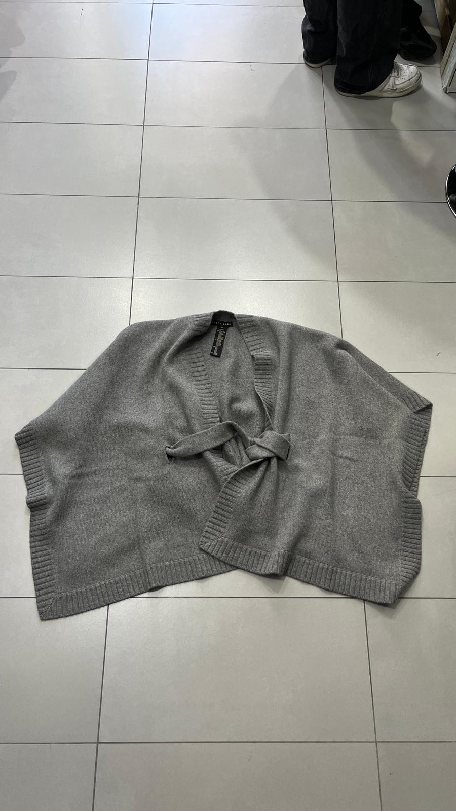 Poncho Ralph Lauren in maglia grigio con cintura Vintage Y2K 90s 00s American Style Hip-Hop (S)