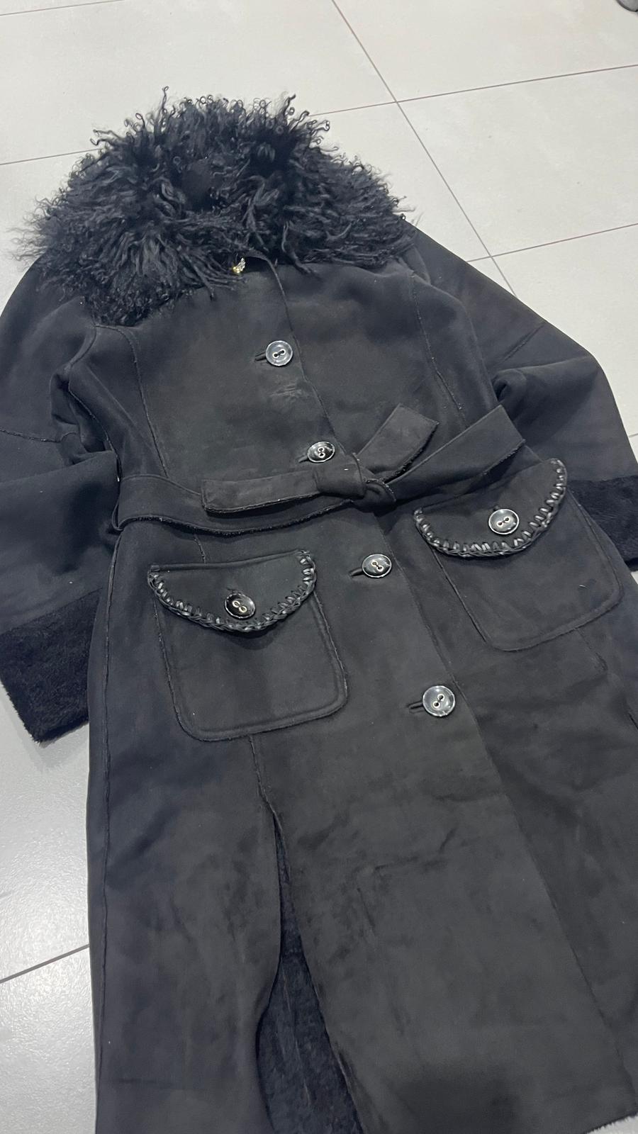 Cappotto Lungo con Pelliccia Pelle Scamosciata (M)