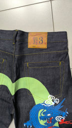 Raw Denim Jeans Evisu Blue Dragon Baggy Fit (M)