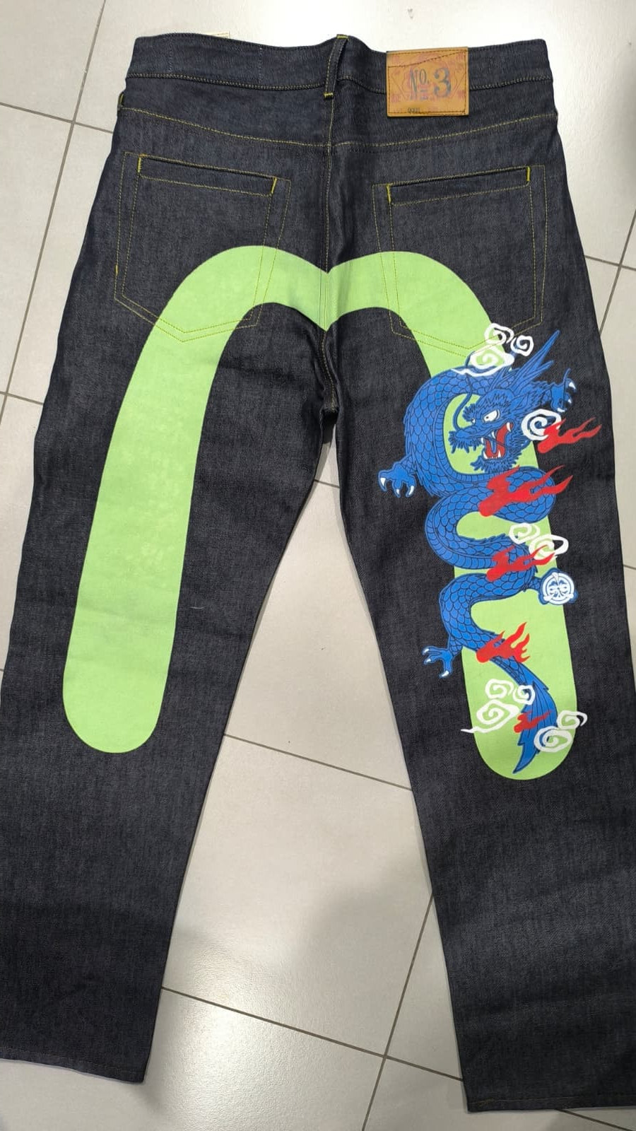 Raw Denim Jeans Evisu Blue Dragon Baggy Fit (M)