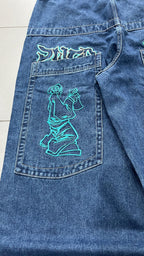 Denim JNCO Jeans Original Super Baggy Fit Embroidered American Hip-Hop (M)