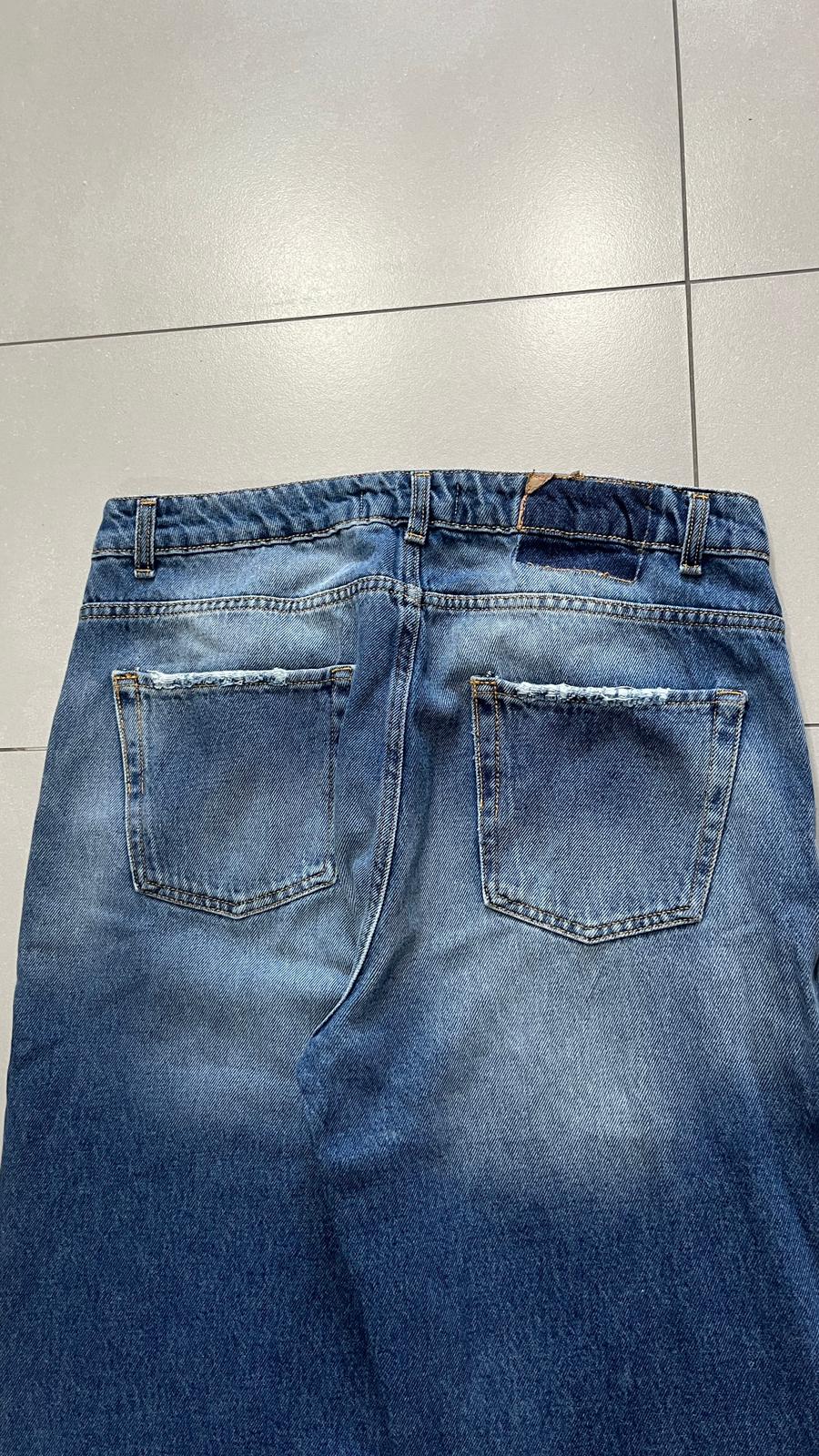 Denim Flare Baggy Fit Blue Wash Sfrangiato (L)