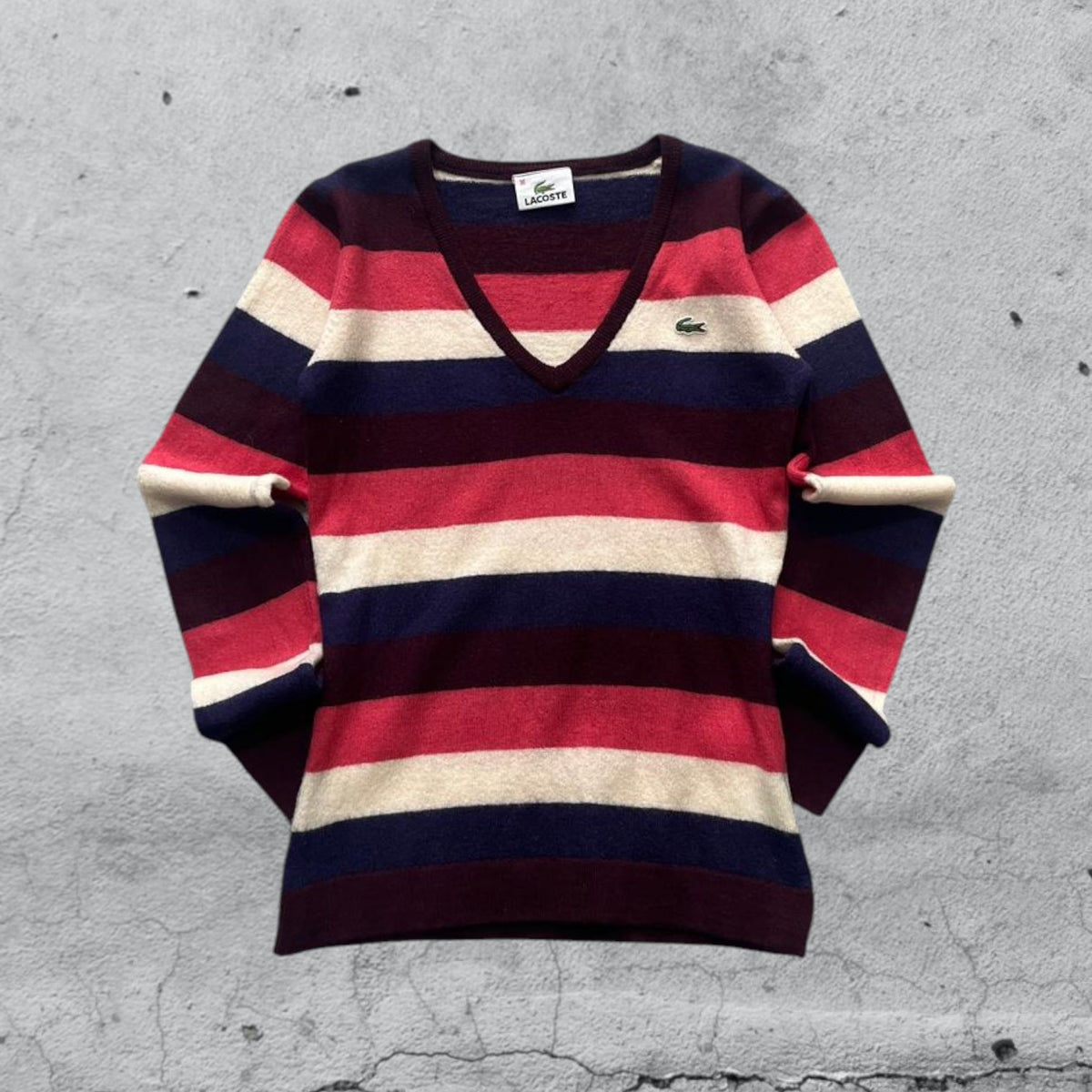 Maglioncino a righe scollo a V Lacoste Vintage Y2K 90s 00s American Style Hip-Hop (XS)