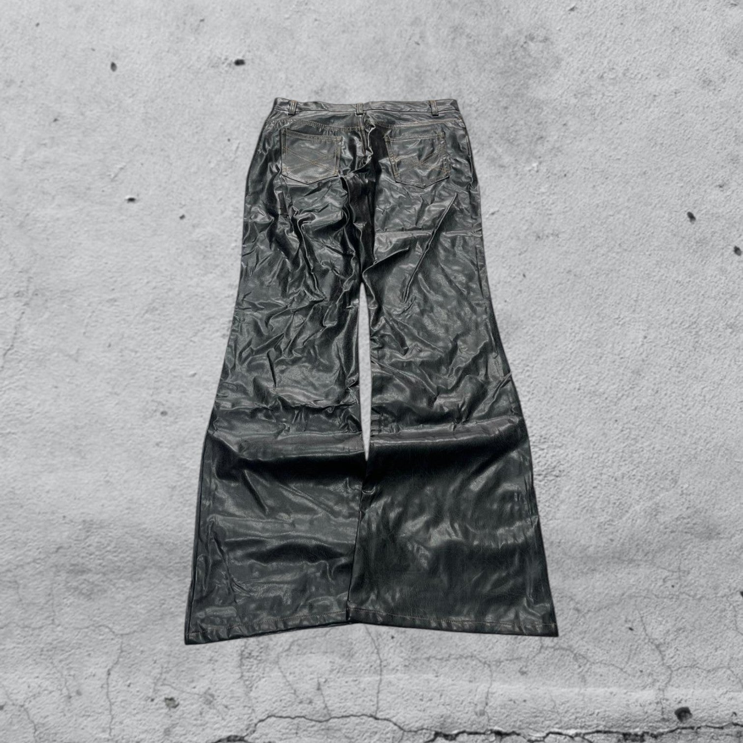 Denim Leather Jeans Bootcut Baggy Fit Vintage Y2K 90s 00s American Style Hip-Hop (S)