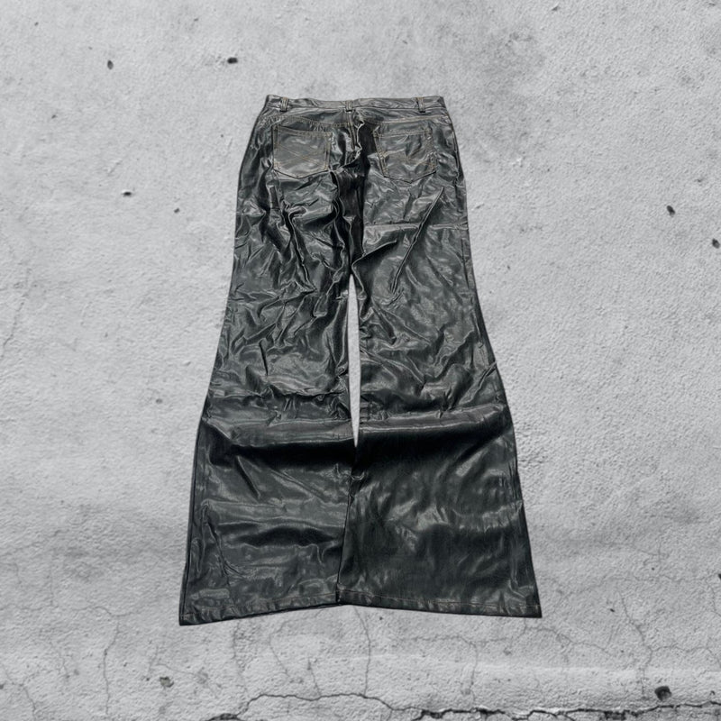 Denim Leather Jeans Bootcut Baggy Fit Vintage Y2K 90s 00s American Style Hip-Hop (S)