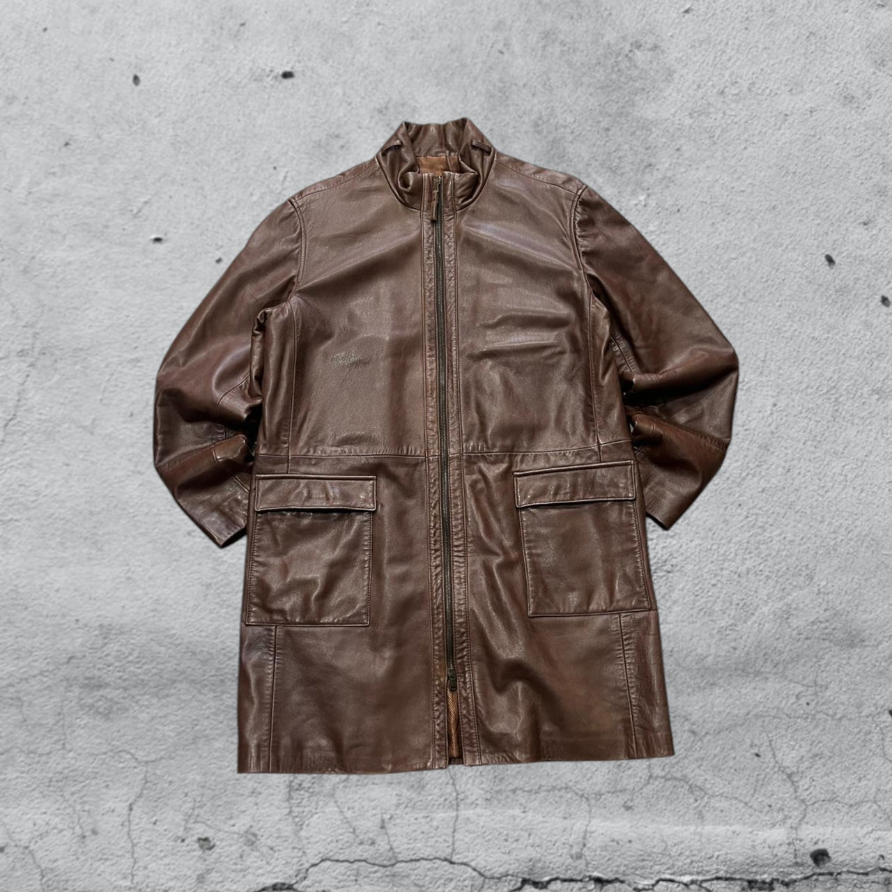 Capotto Lungo in Vera Pelle Vintage Y2K 90s 00s American Style Hip-Hop (XL)