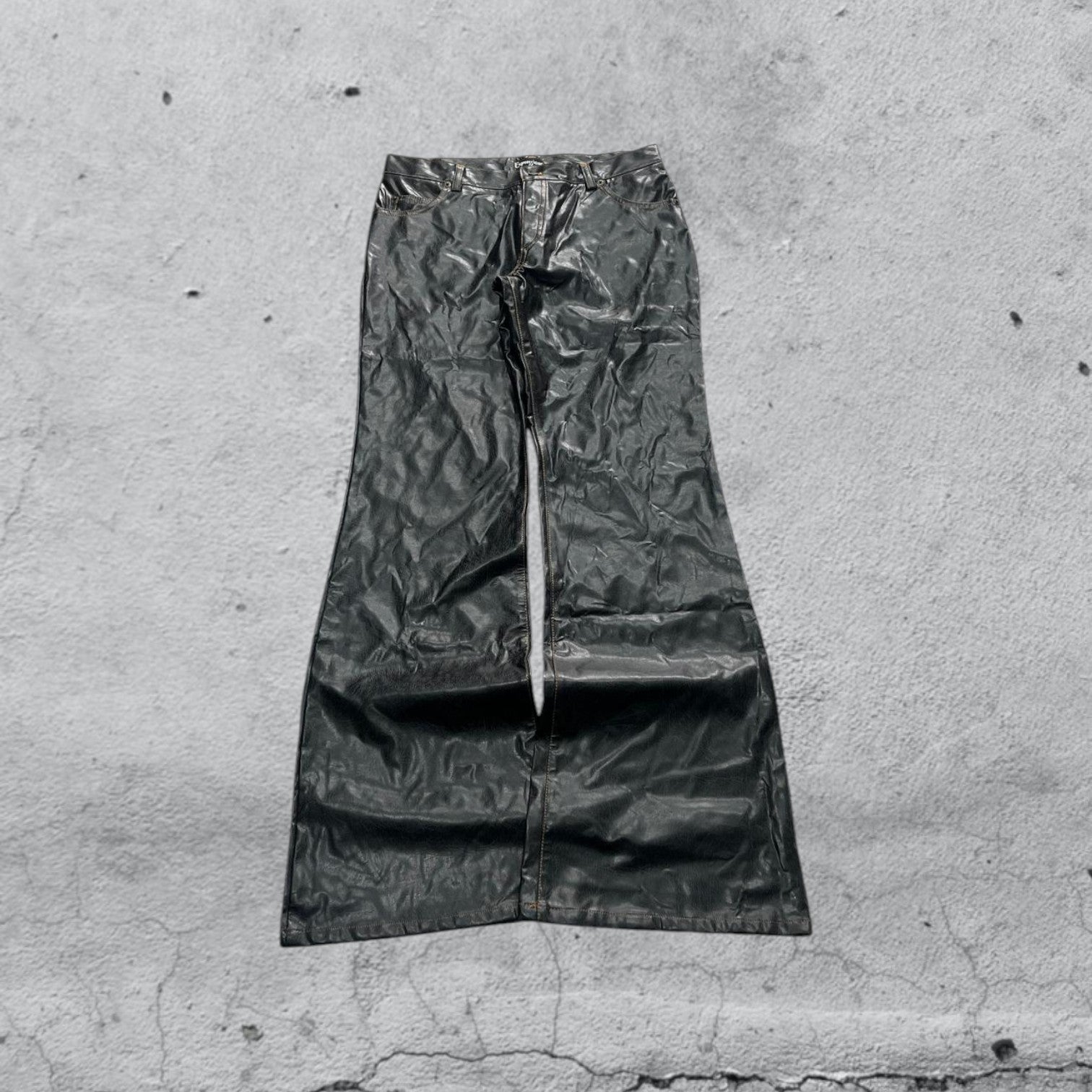 Denim Leather Jeans Bootcut Baggy Fit Vintage Y2K 90s 00s American Style Hip-Hop (S)