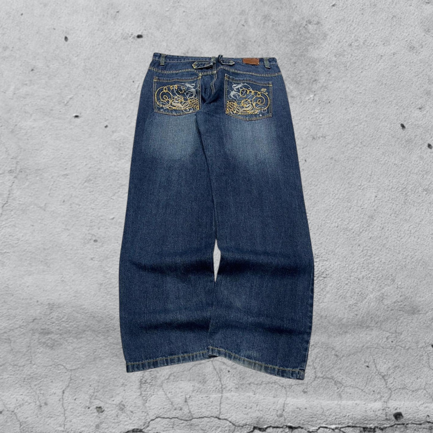 Denim Embroidered Jeans Baggy Fit  (XXL)