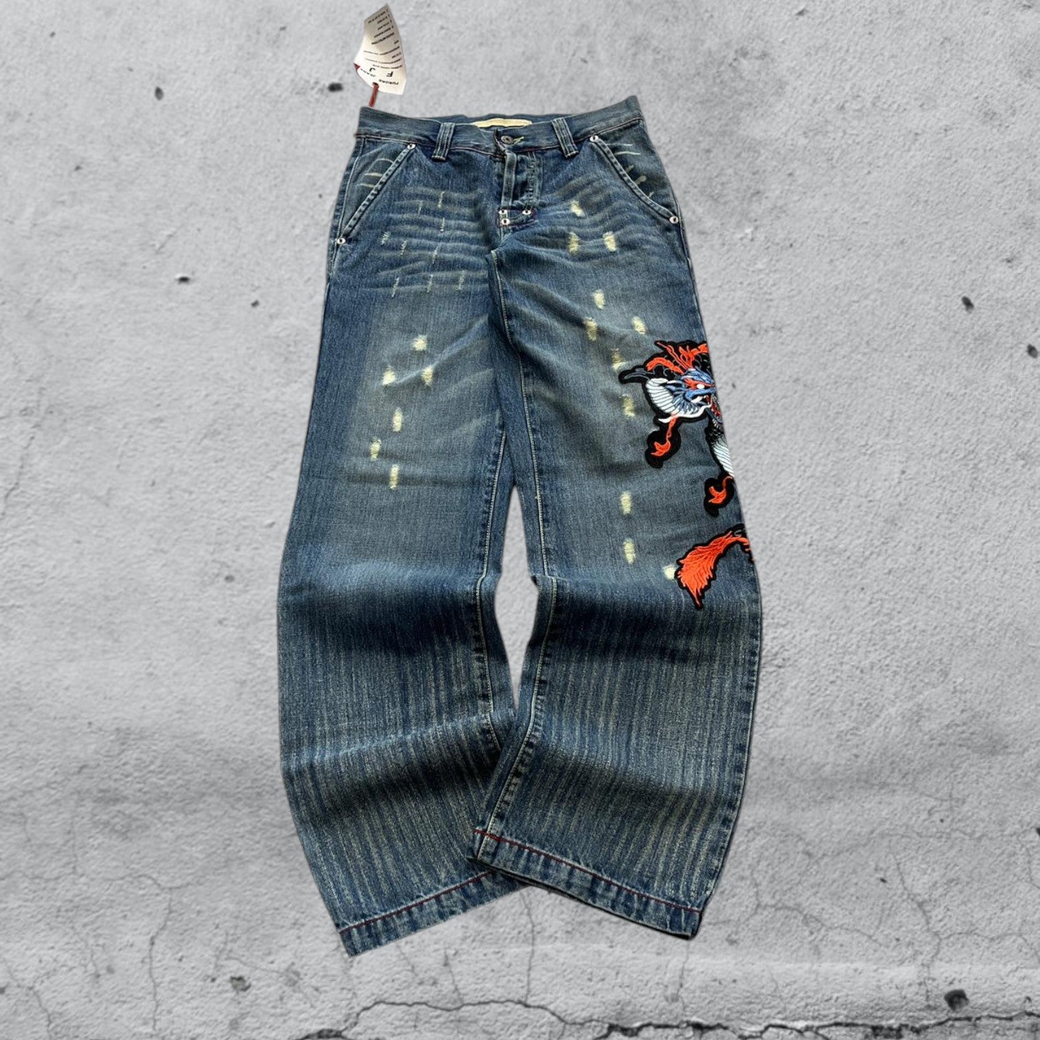 Denim Jeans Embroidered Dragon Baggy Fit (XS)