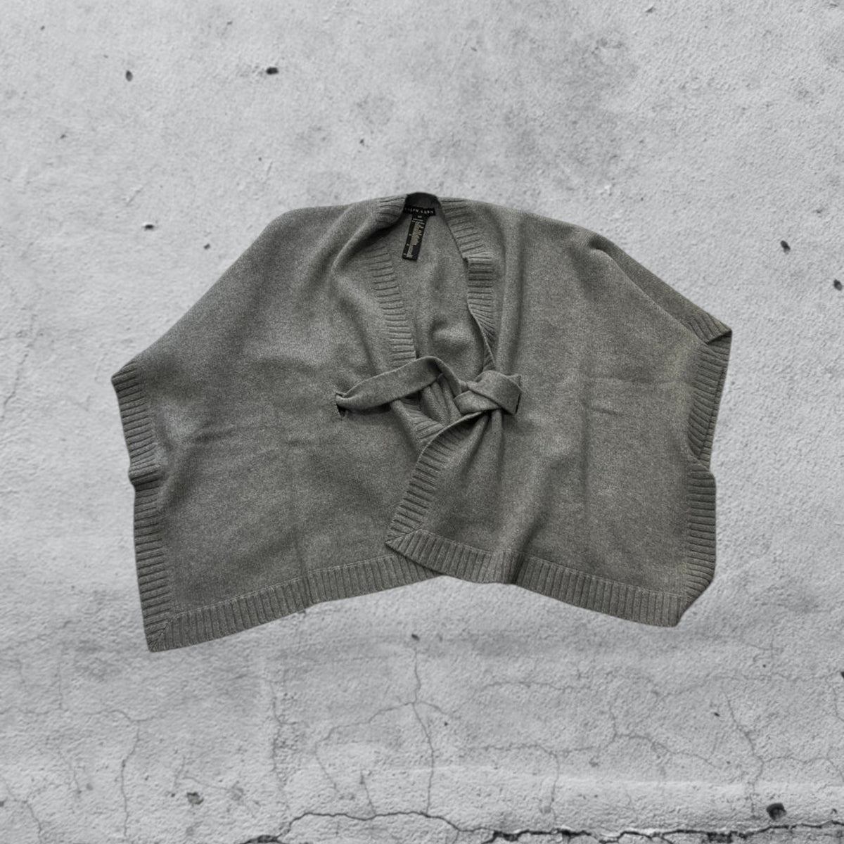 Poncho Ralph Lauren in maglia grigio con cintura Vintage Y2K 90s 00s American Style Hip-Hop (S)