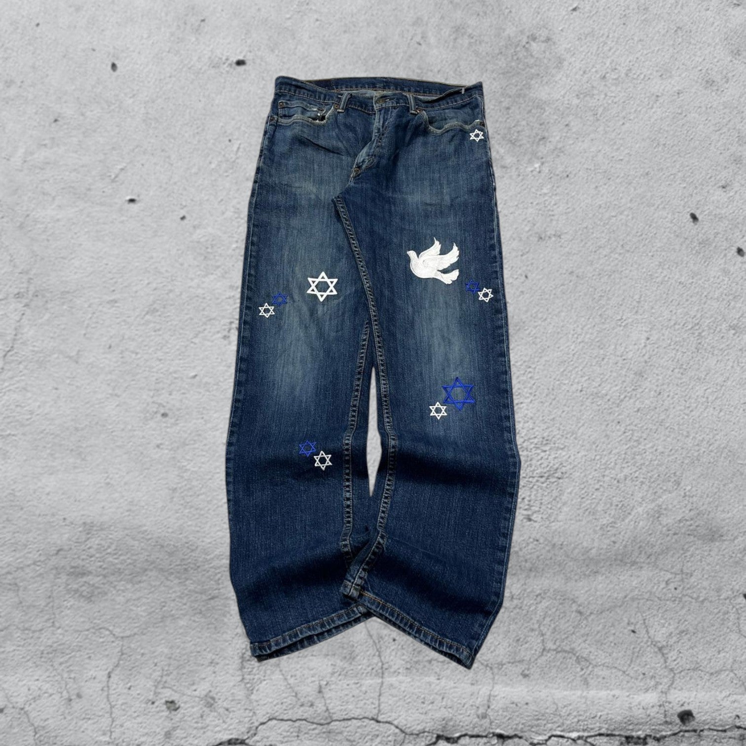 Denim Levis 505 Baggy Fit Custom "Israel" Vintage Y2K 90s 00s American Style Hip-Hop (M)