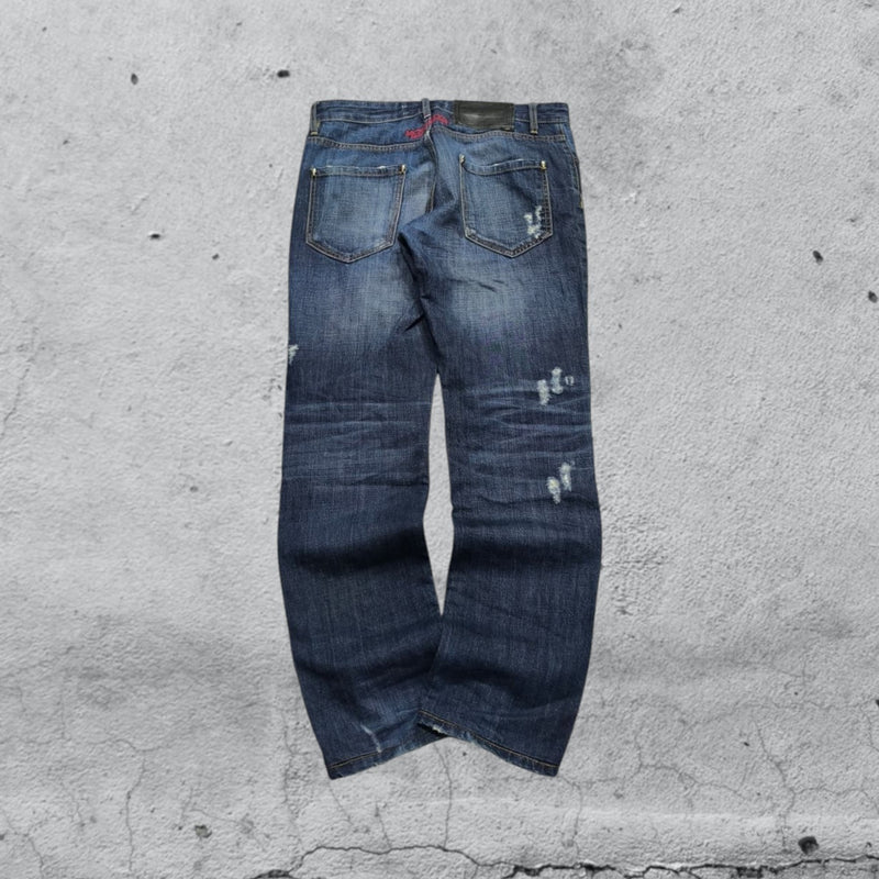 Denim Philipp Plein Embroidered Red Vintage Y2K 90s 00s American Style Hip-Hop (M)