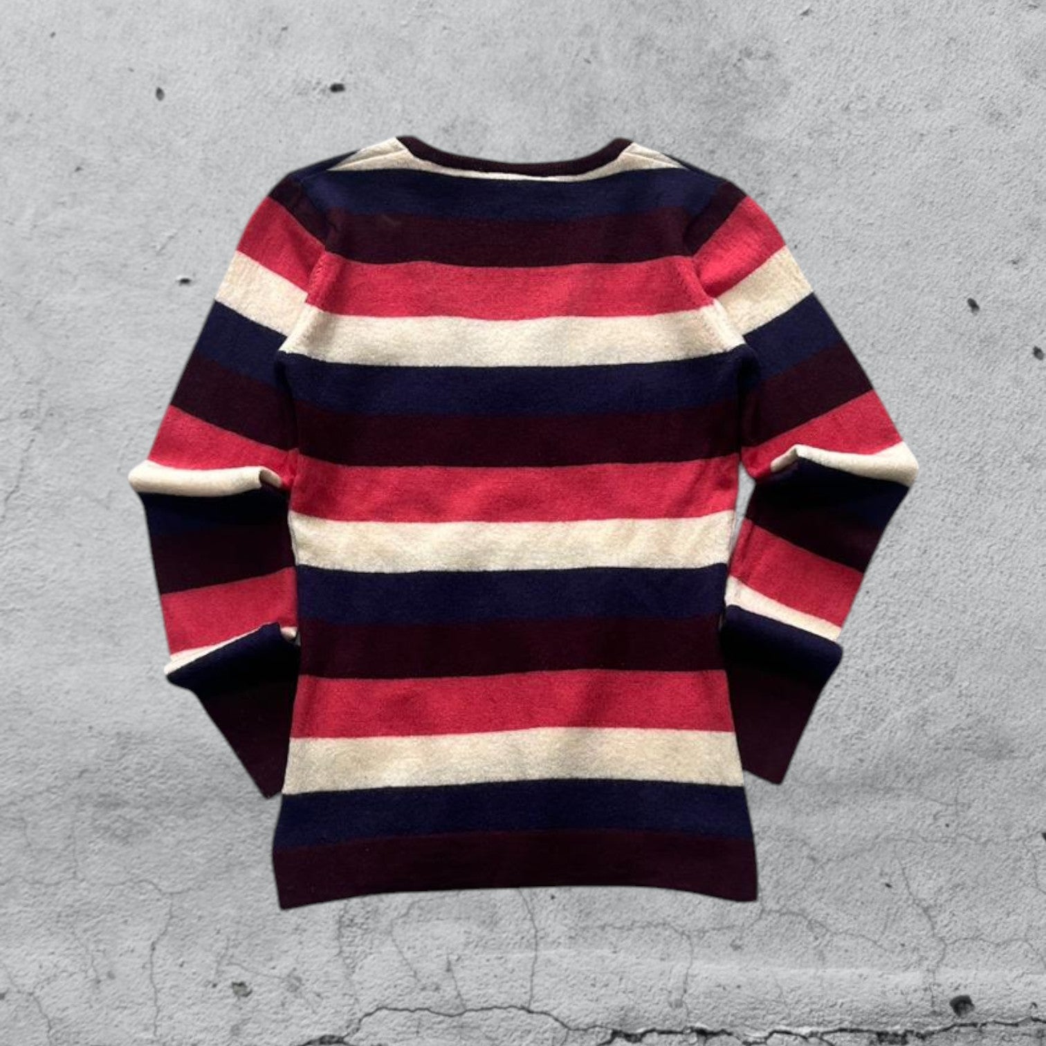 Maglioncino a righe scollo a V Lacoste Vintage Y2K 90s 00s American Style Hip-Hop (XS)