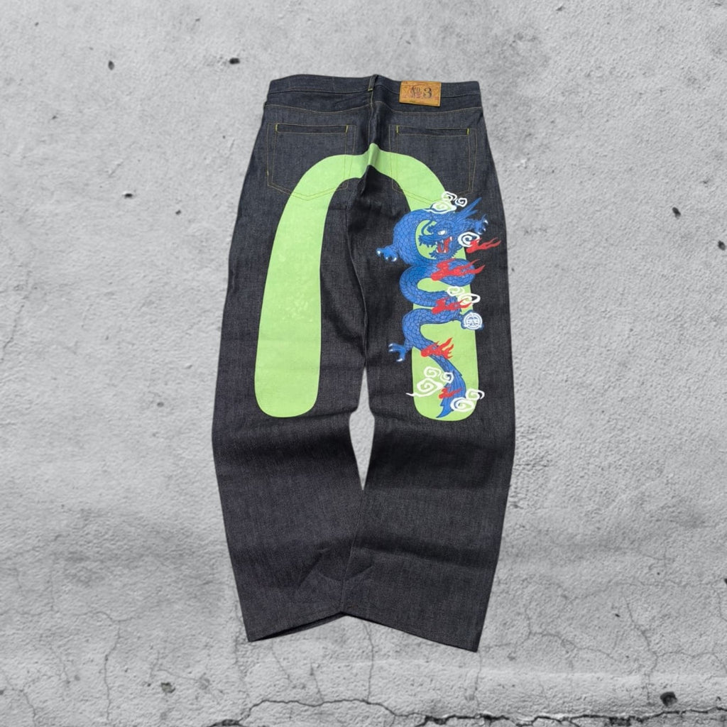 Raw Denim Jeans Evisu Blue Dragon Baggy Fit (M)