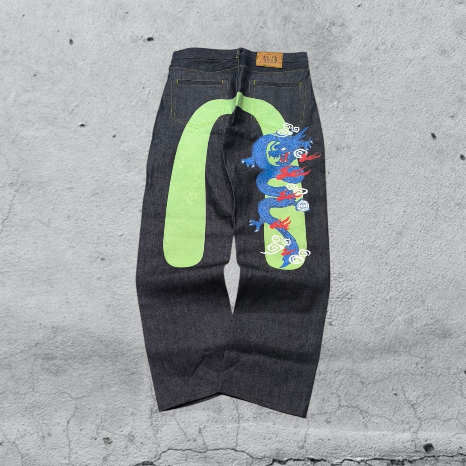 Raw Denim Jeans Evisu Blue Dragon Baggy Fit (M)