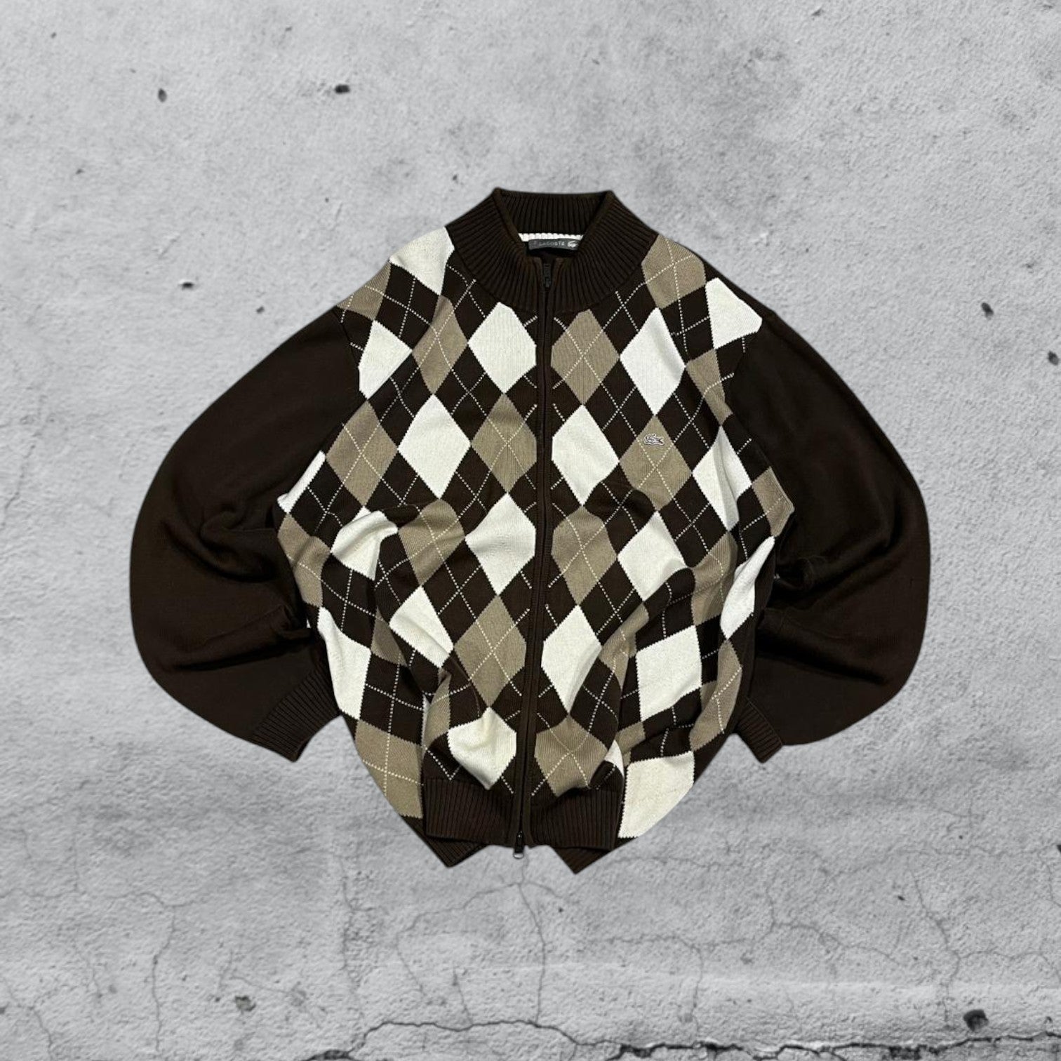 Maglioncino Zip Lacoste a Scacchi Vintage Y2K 90s 00s American Style Hip-Hop (XXL)