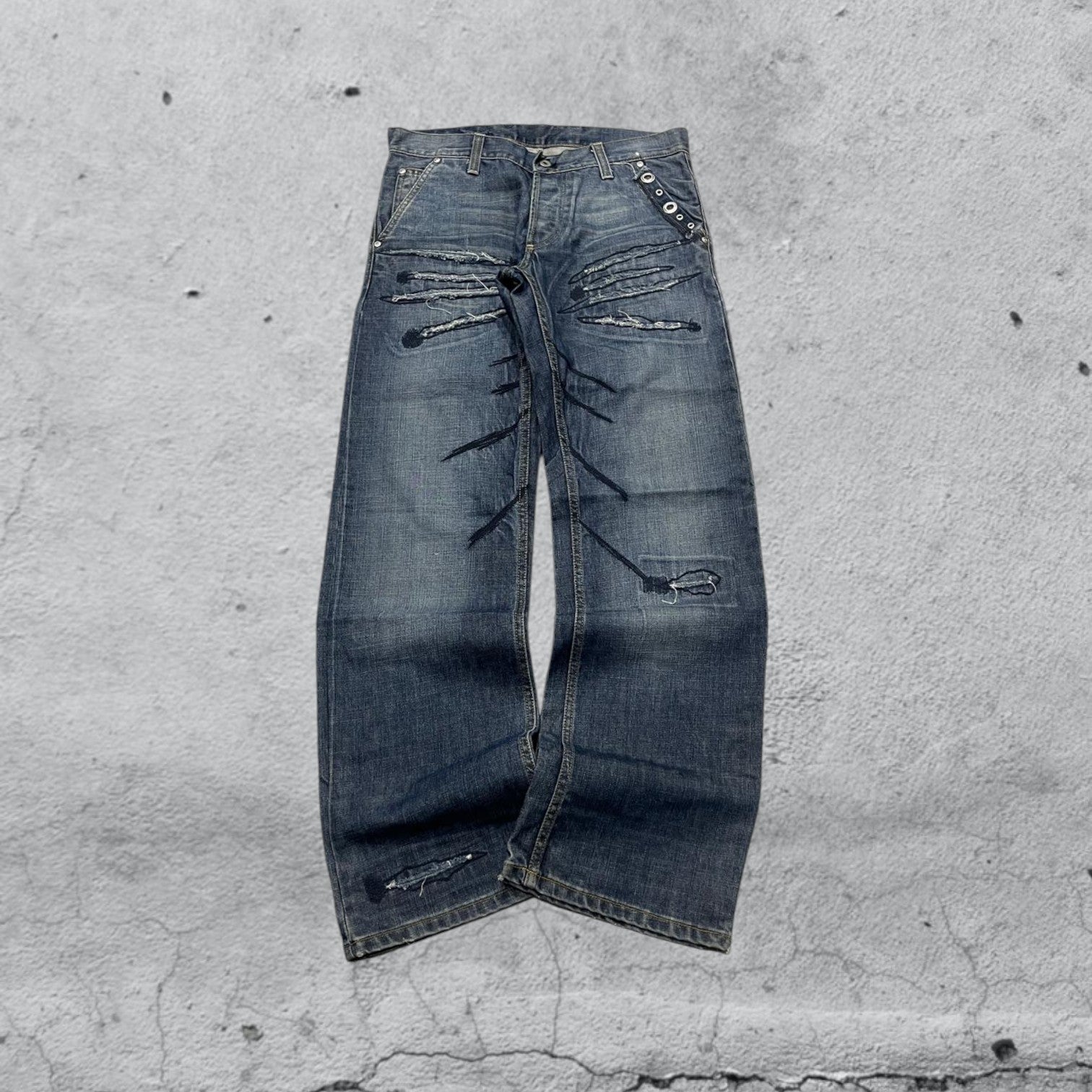 Denim Jeans Embroidered Particular Vintage Y2K 90s 00s American Style Hip-Hop (M)