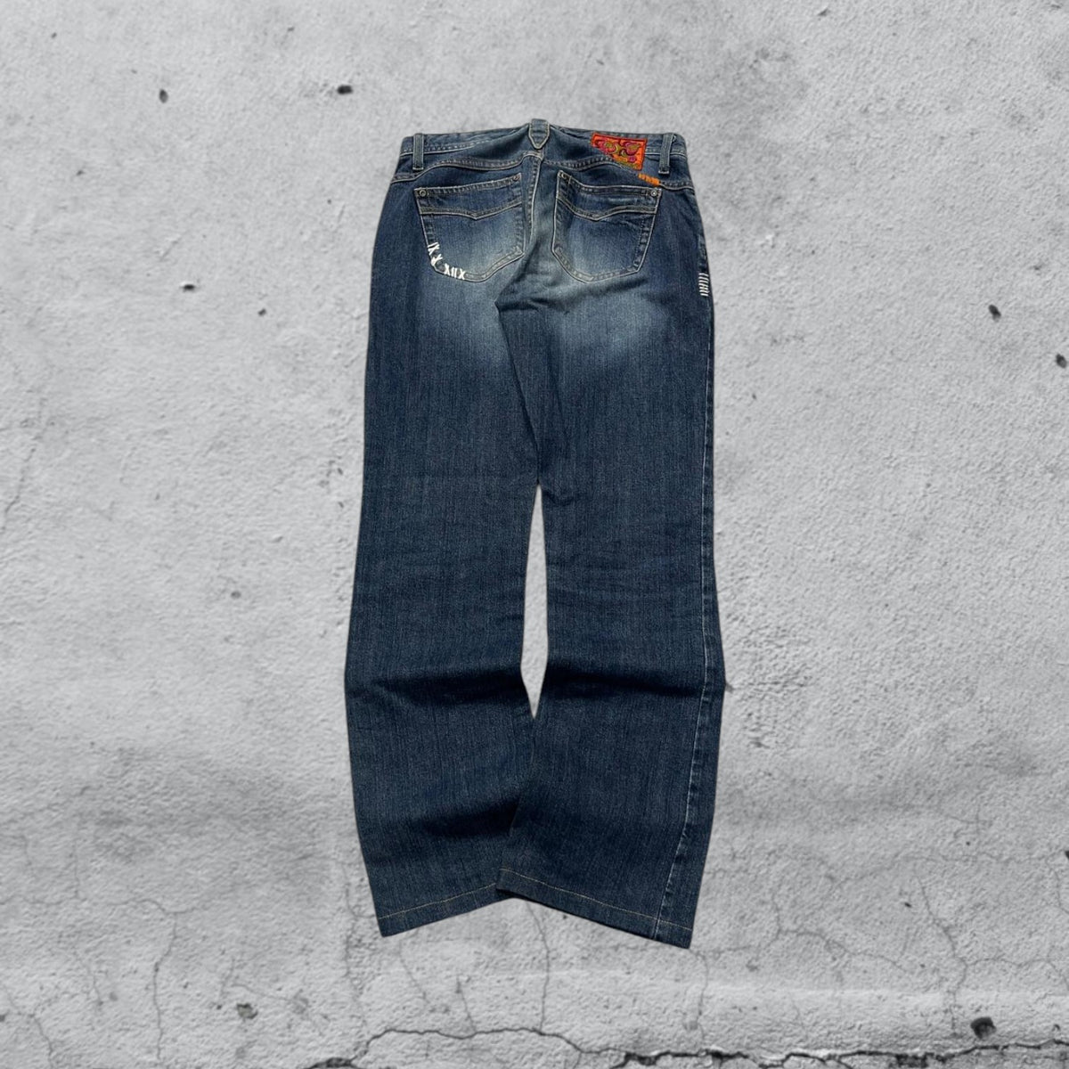 Denim Jeans Embroidered Straight Fit Vintage Y2K 90s 00s American Style Hip-Hop (M)