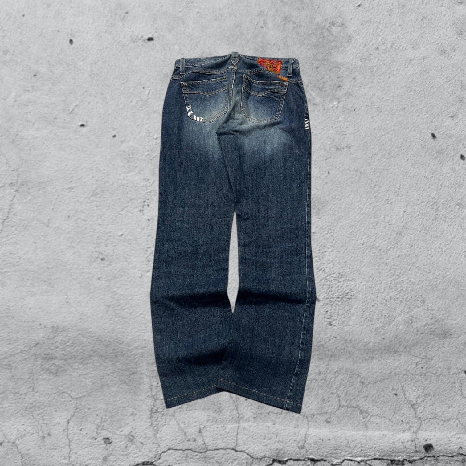 Denim Jeans Embroidered Straight Fit Vintage Y2K 90s 00s American Style Hip-Hop (M)