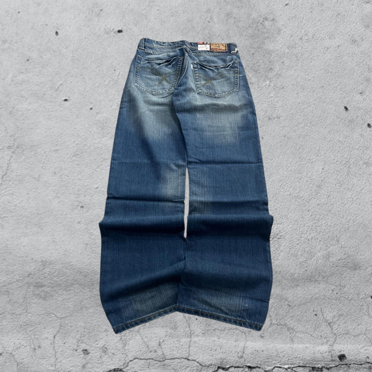 Denim Jeans Washed Embroidered Baggy Fit Vintage Y2K 90s 00s American Style Hip-Hop (S)