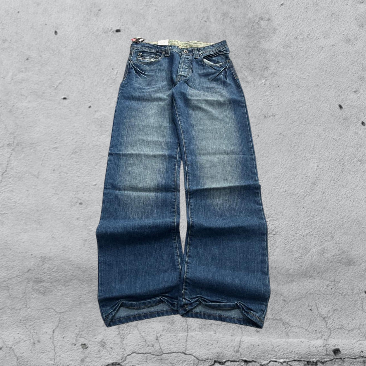 Denim Jeans Washed Embroidered Baggy Fit Vintage Y2K 90s 00s American Style Hip-Hop (S)