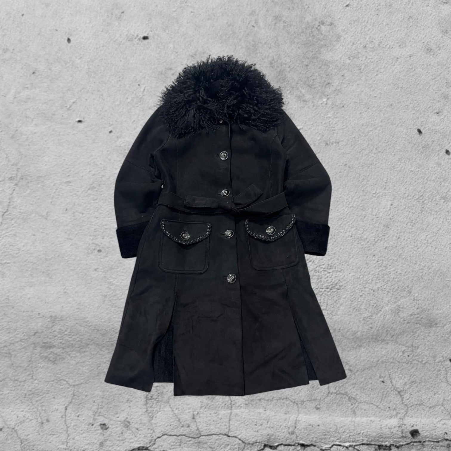 Cappotto Lungo con Pelliccia Pelle Scamosciata (M)