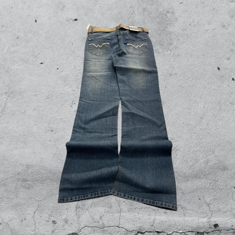 Denim Jeans Washed Embroidered BootCut Fit Vintage Y2K 90s 00s American Style Hip-Hop (XXS)